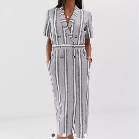 ASOS DESIGN tux midi dress in natural stripe - Picture 3 of 4
